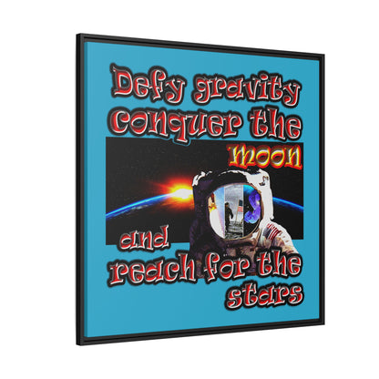 defy conquer reach - framed canvas art (turquoise)