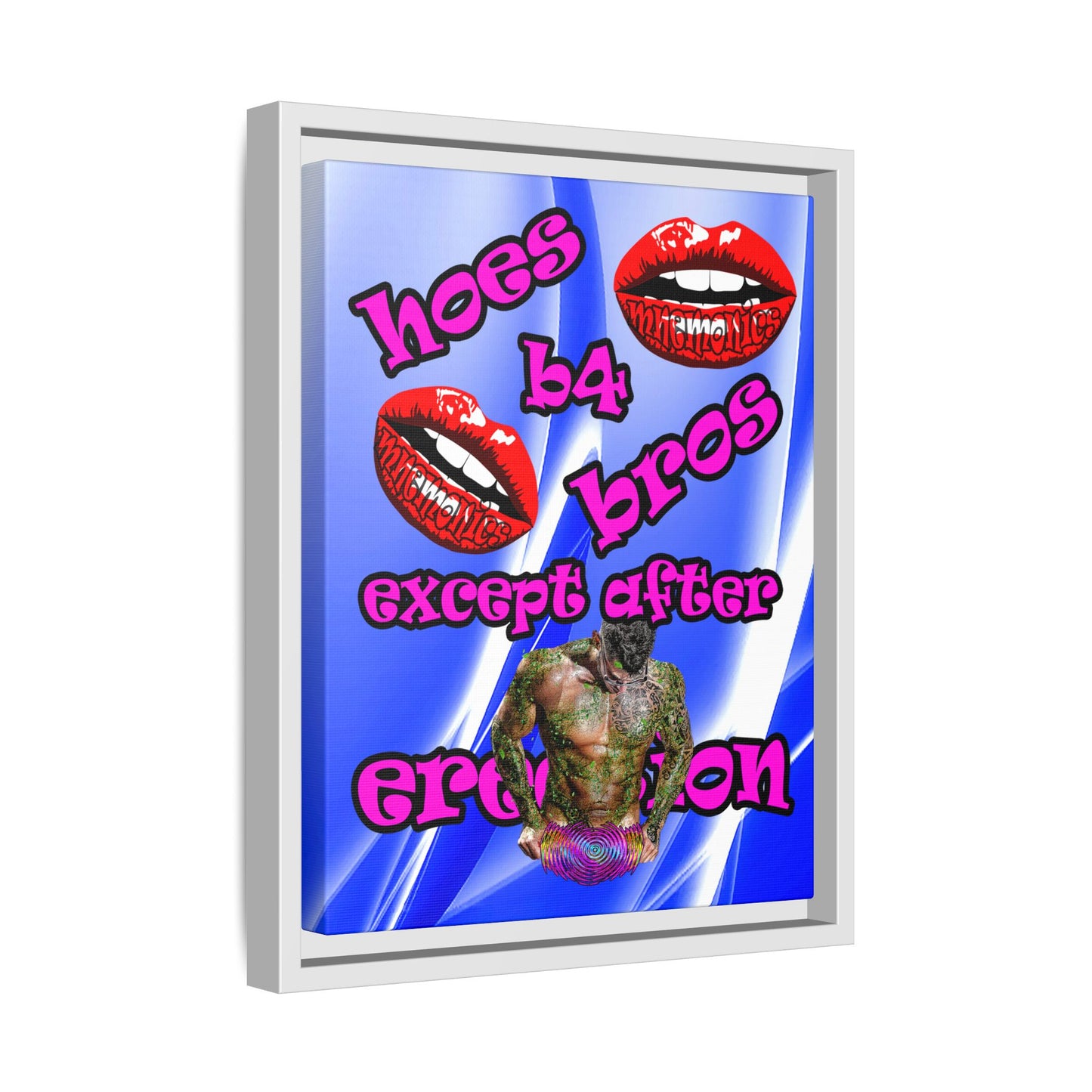 hoes b4 bros - framed canvas art (blue-white wave)