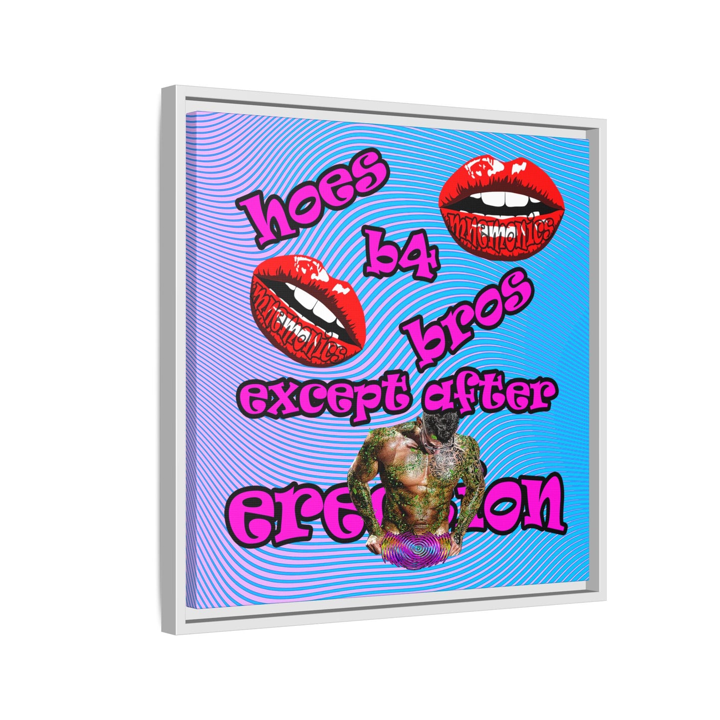 hoes b4 bros - framed canvas art (light blue-purple wave)
