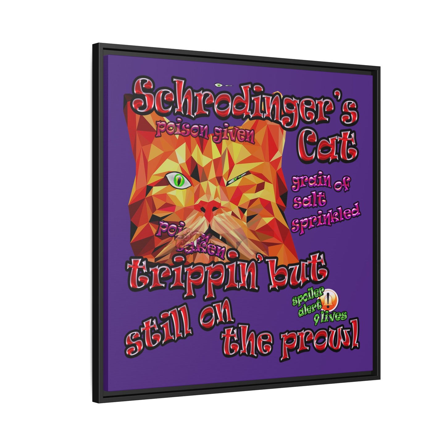 schrodinger's cat - framed canvas art (purple)