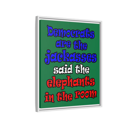 donkeys and elephants - framed canvas art (dark green)