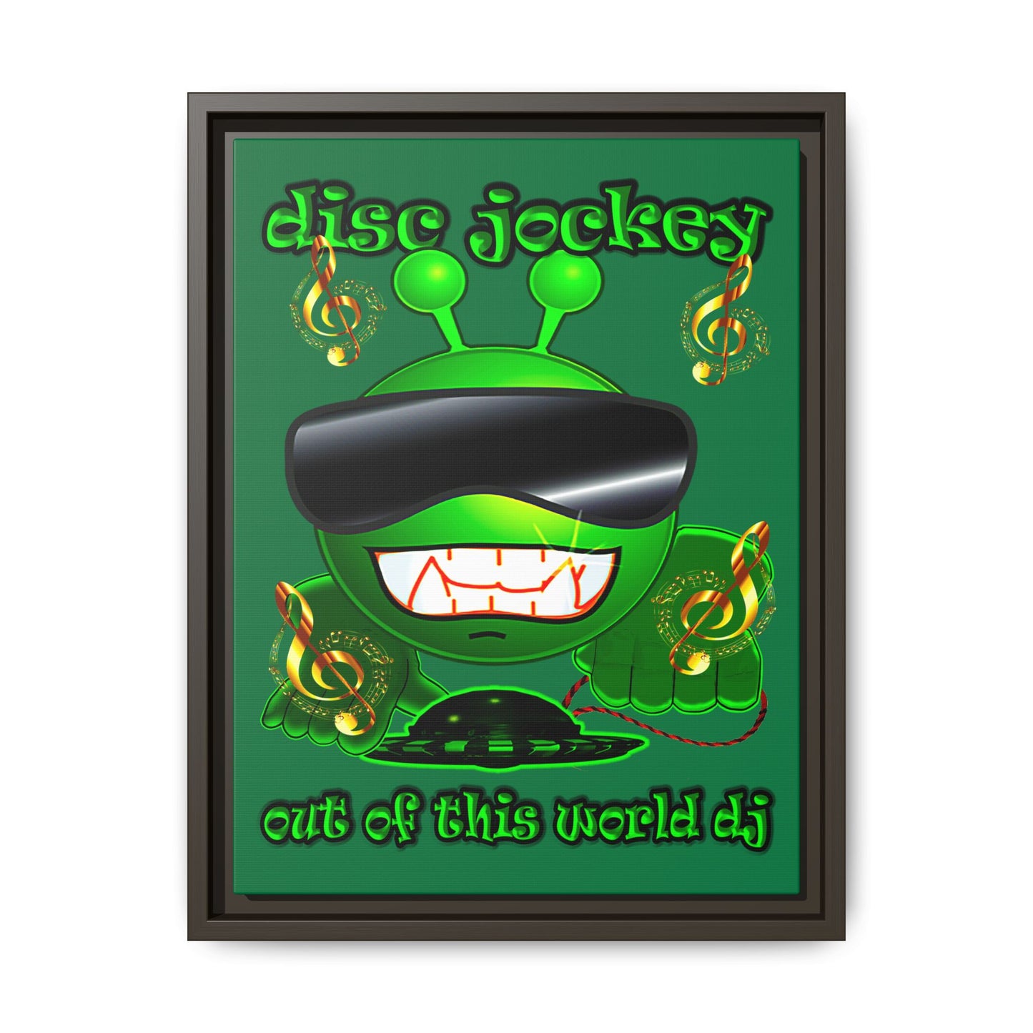 disc jockey - framed canvas art (dark green)