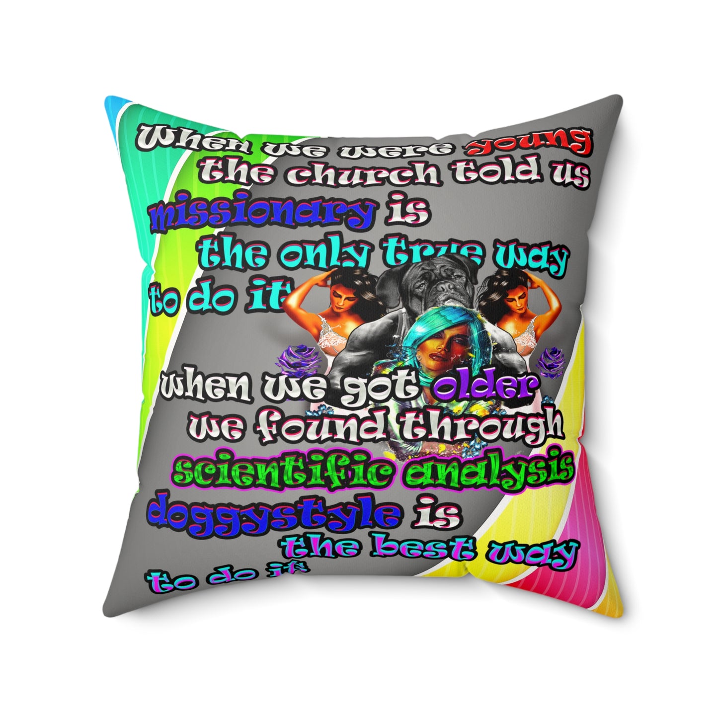 doggystyle - Faux Suede Square Pillow - (rainbow split)