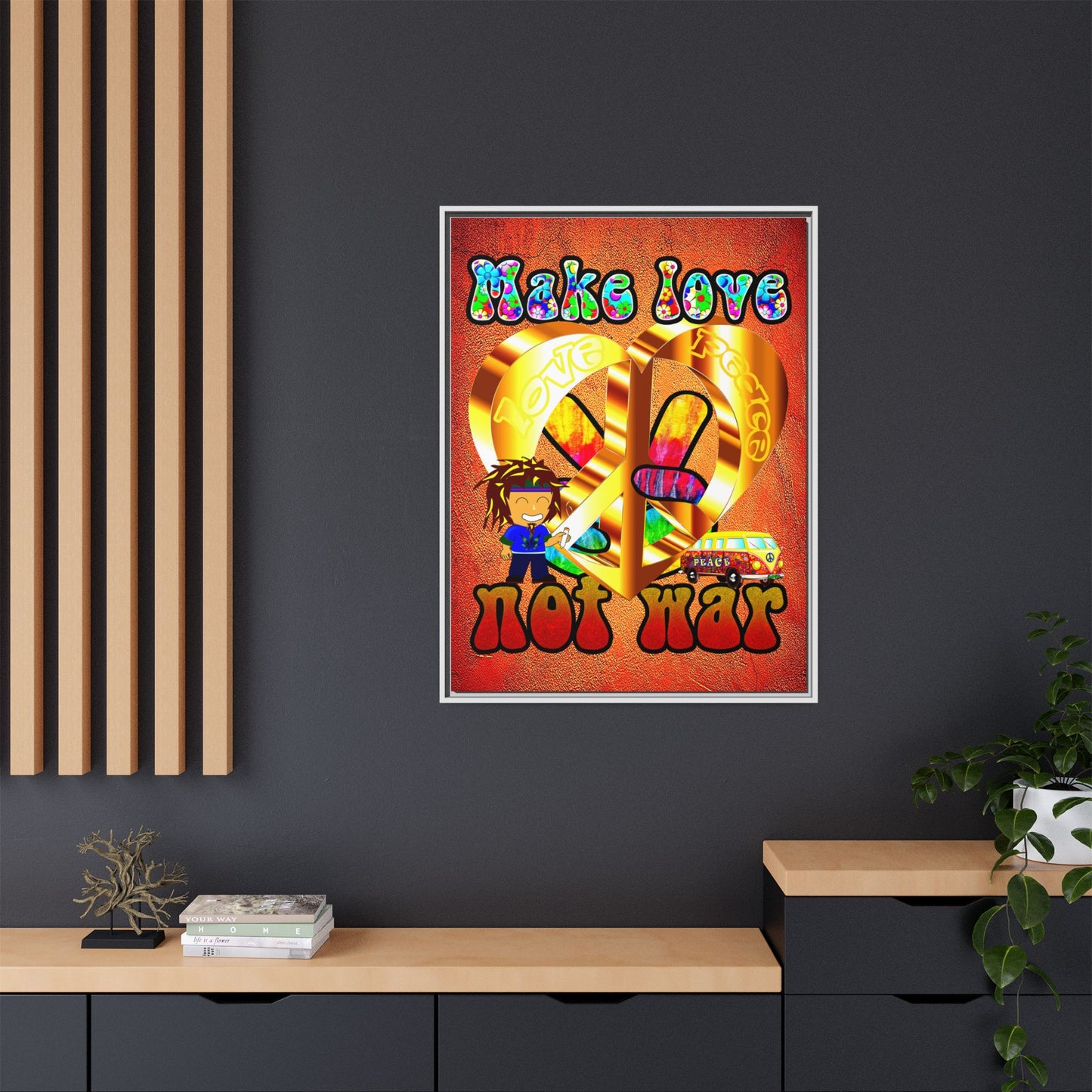 love peace - framed canvas art (burnt orange)