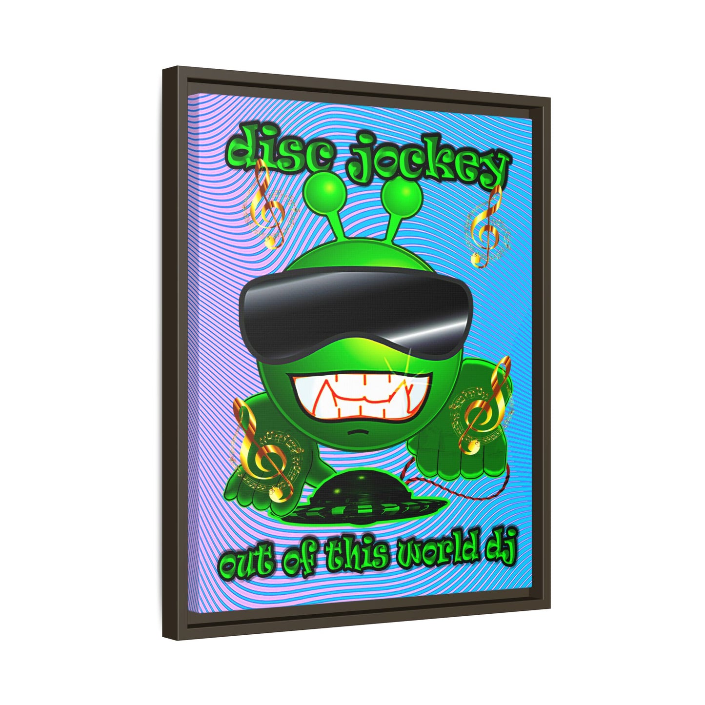 disc jockey - framed canvas art (light blue-purple wave)