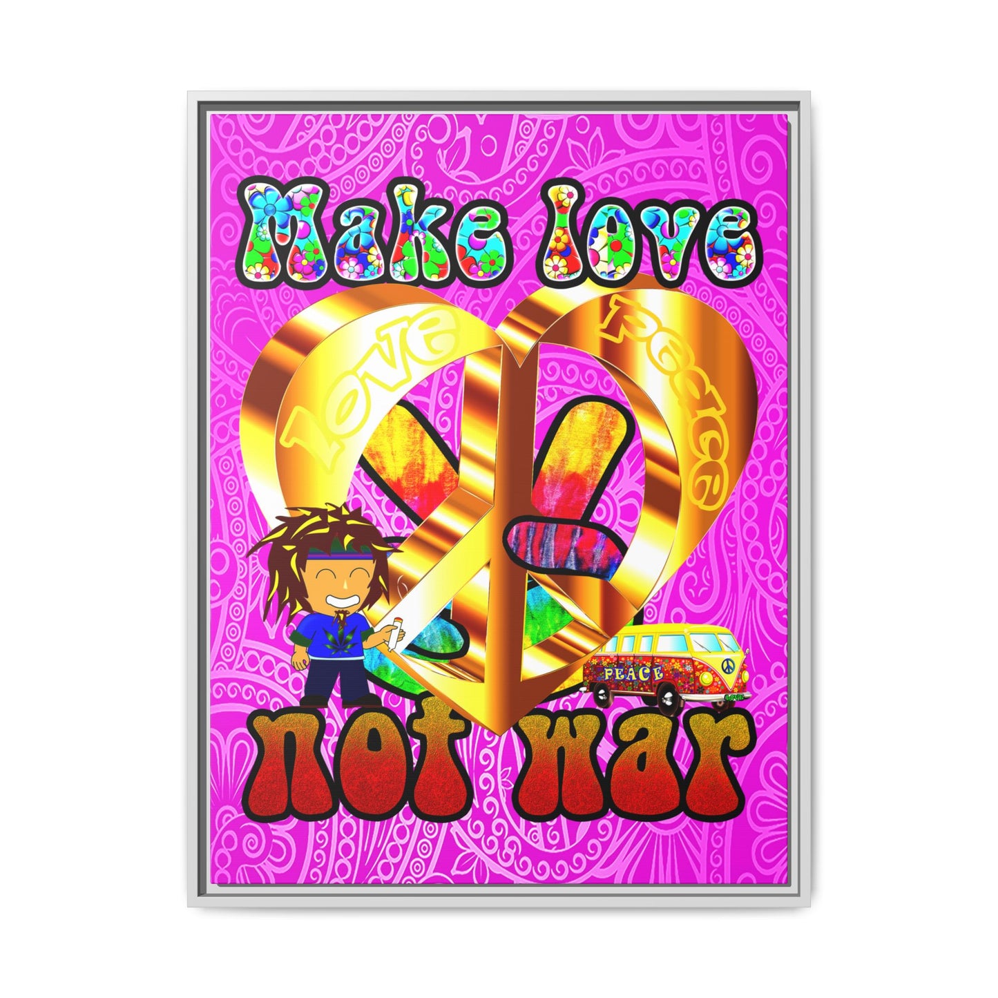 love peace - framed canvas art (pink swirl)
