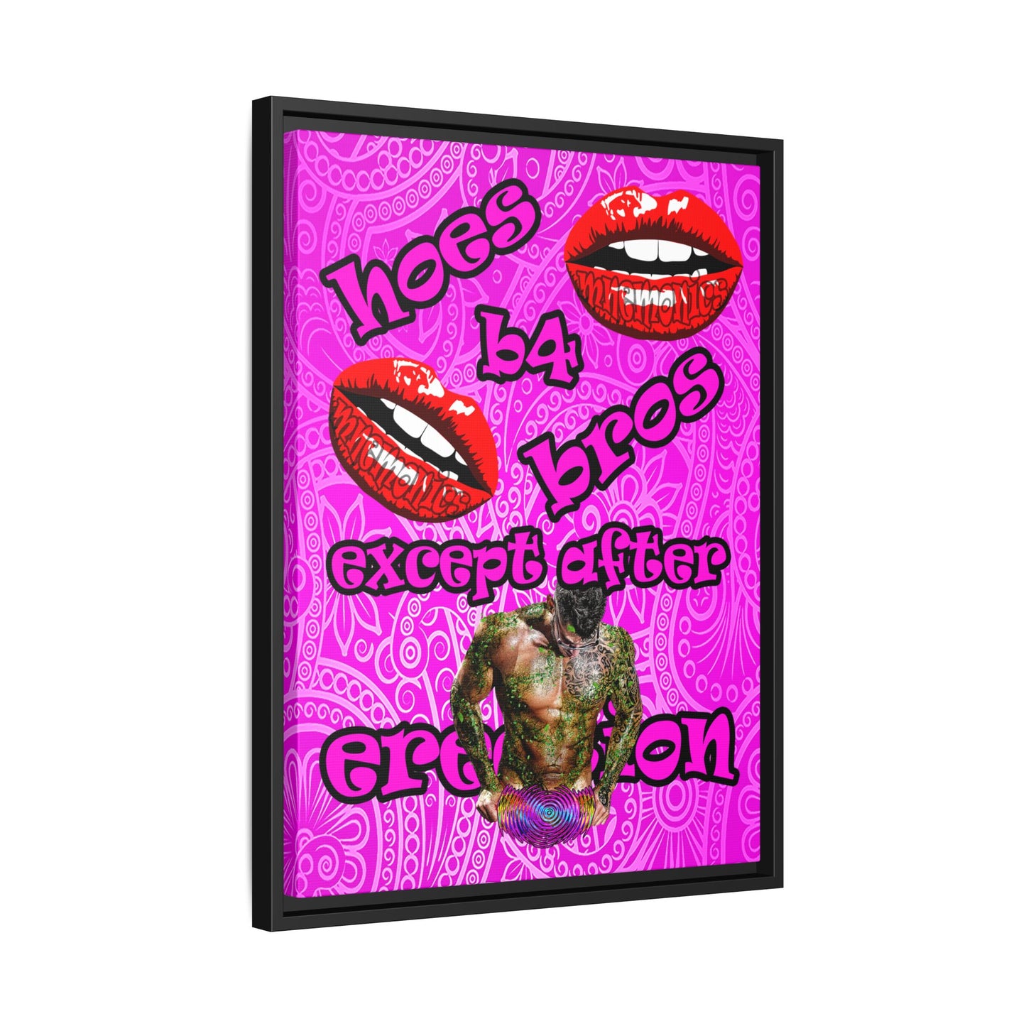 hoes b4 bros - framed canvas art (pink swirl)