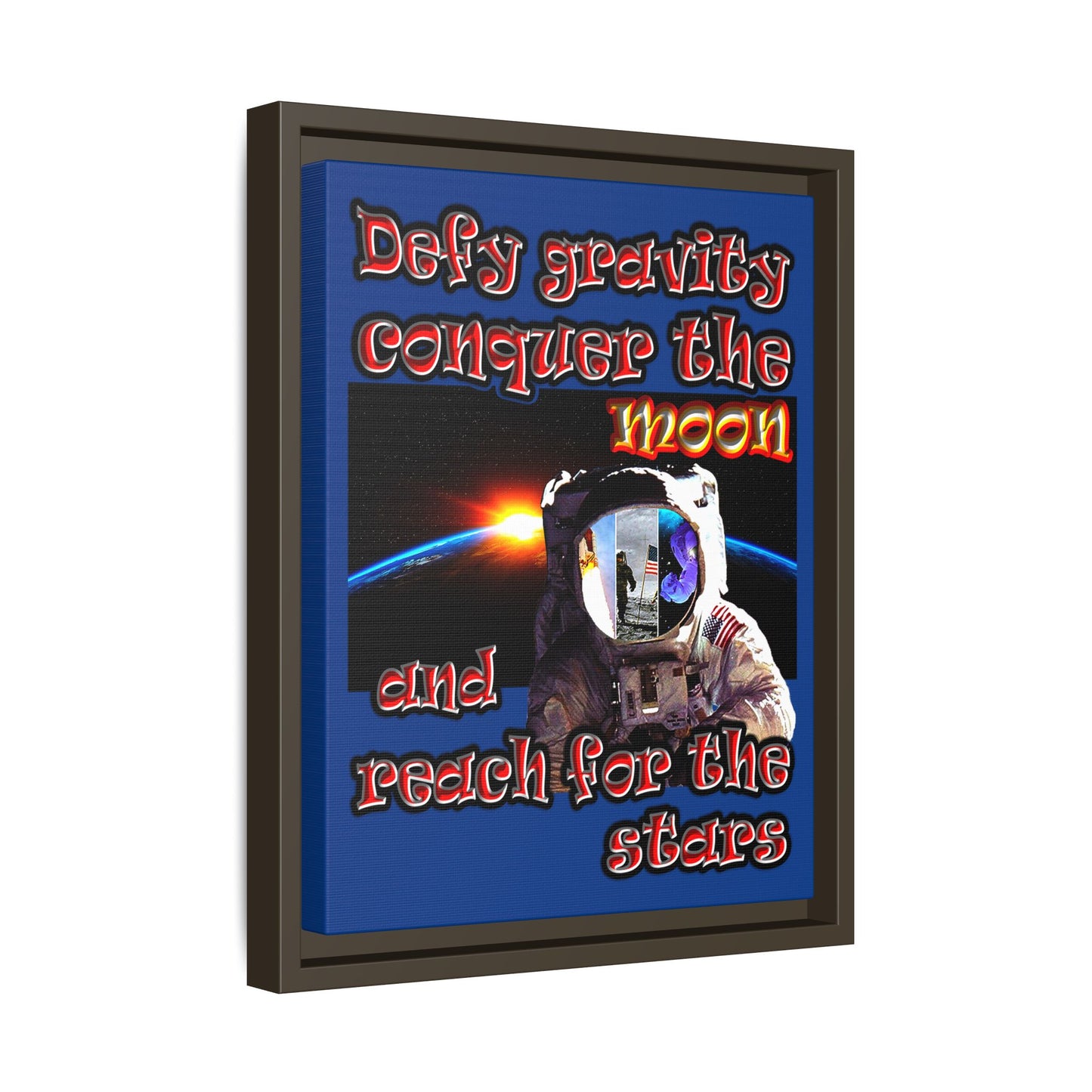 defy conquer reach - framed canvas art (dark blue)