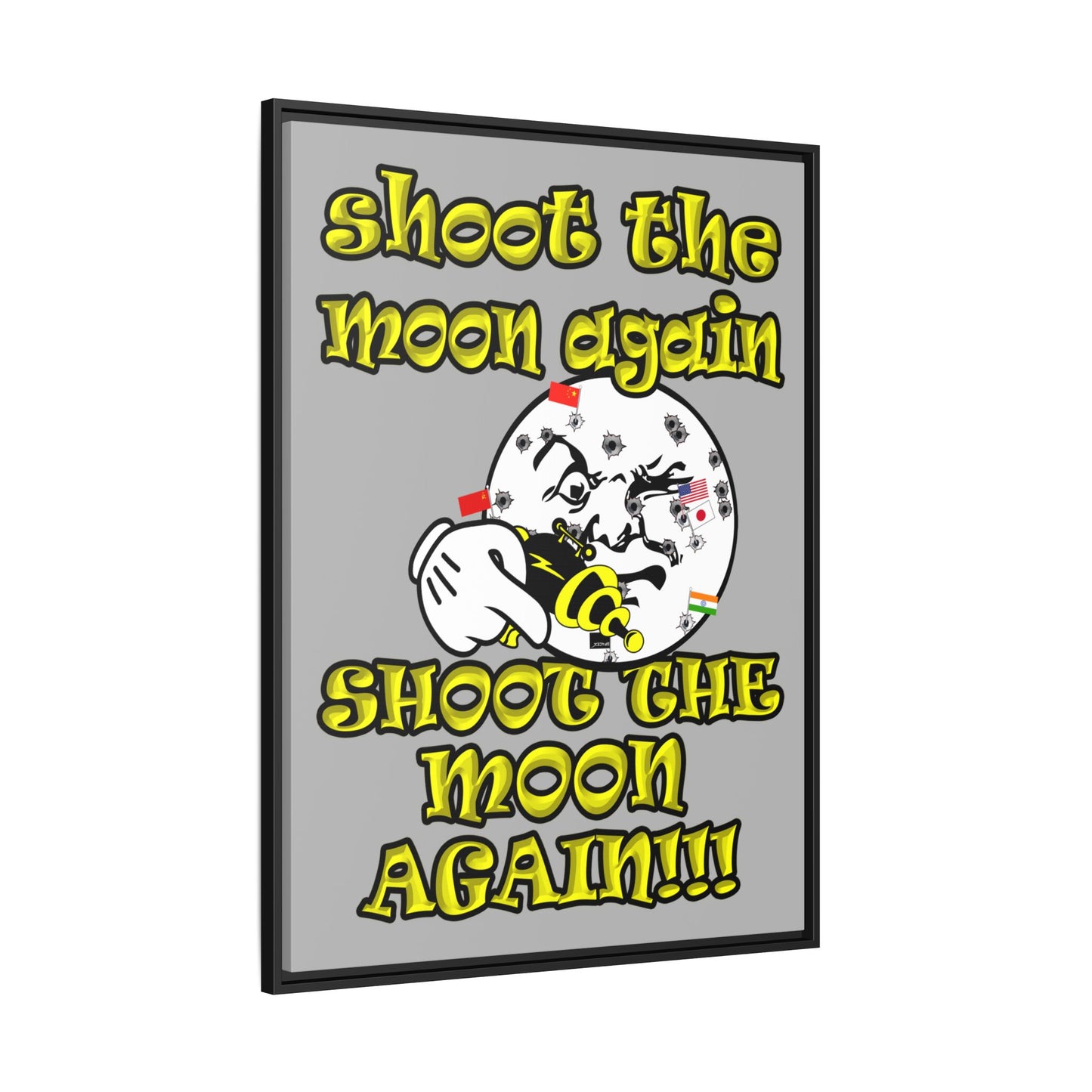 shoot the moon again - framed canvas art (light grey)