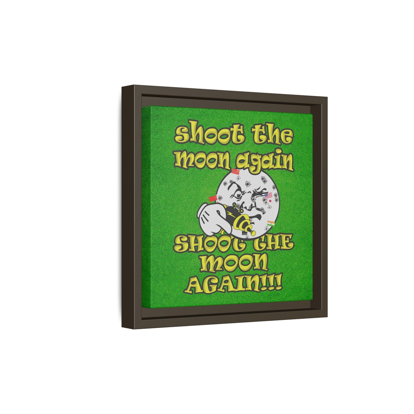 shoot the moon again - framed canvas art (green turf)
