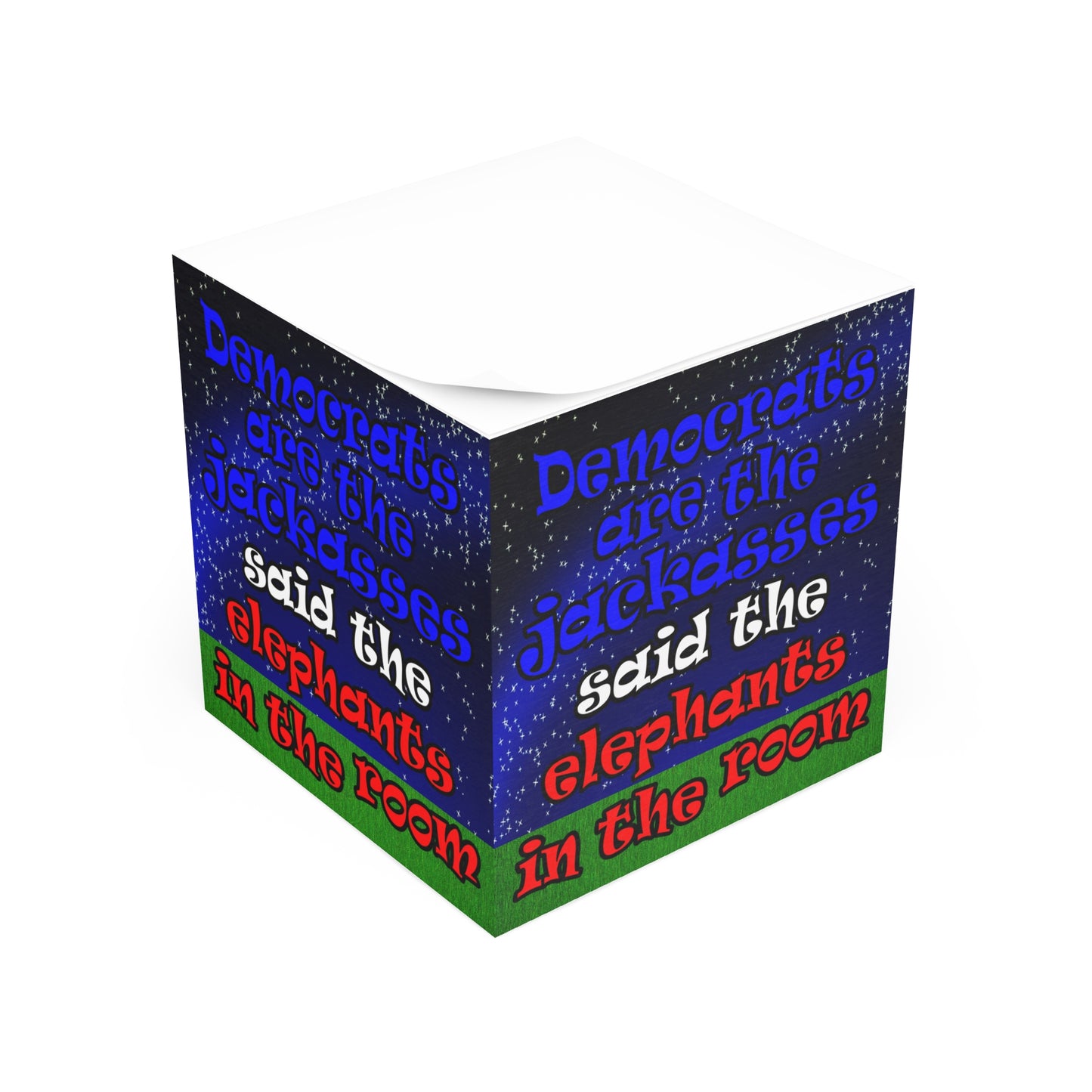donkeys and elephants - note cube ('snoops' background)