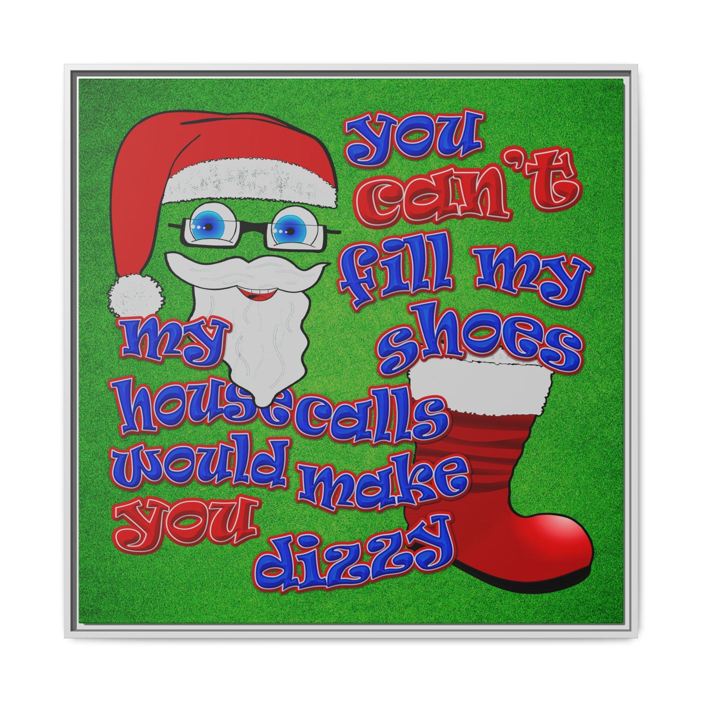 santa's shoes - framed canvas art (green turf)