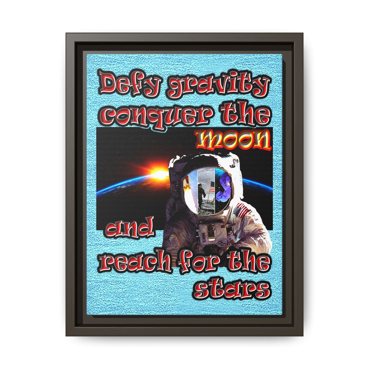 defy conquer reach - framed canvas art (faded blue)