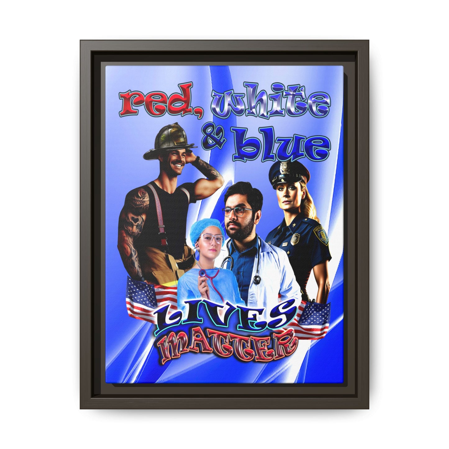 rw&b lives matter - framed canvas art (blue-white wave)