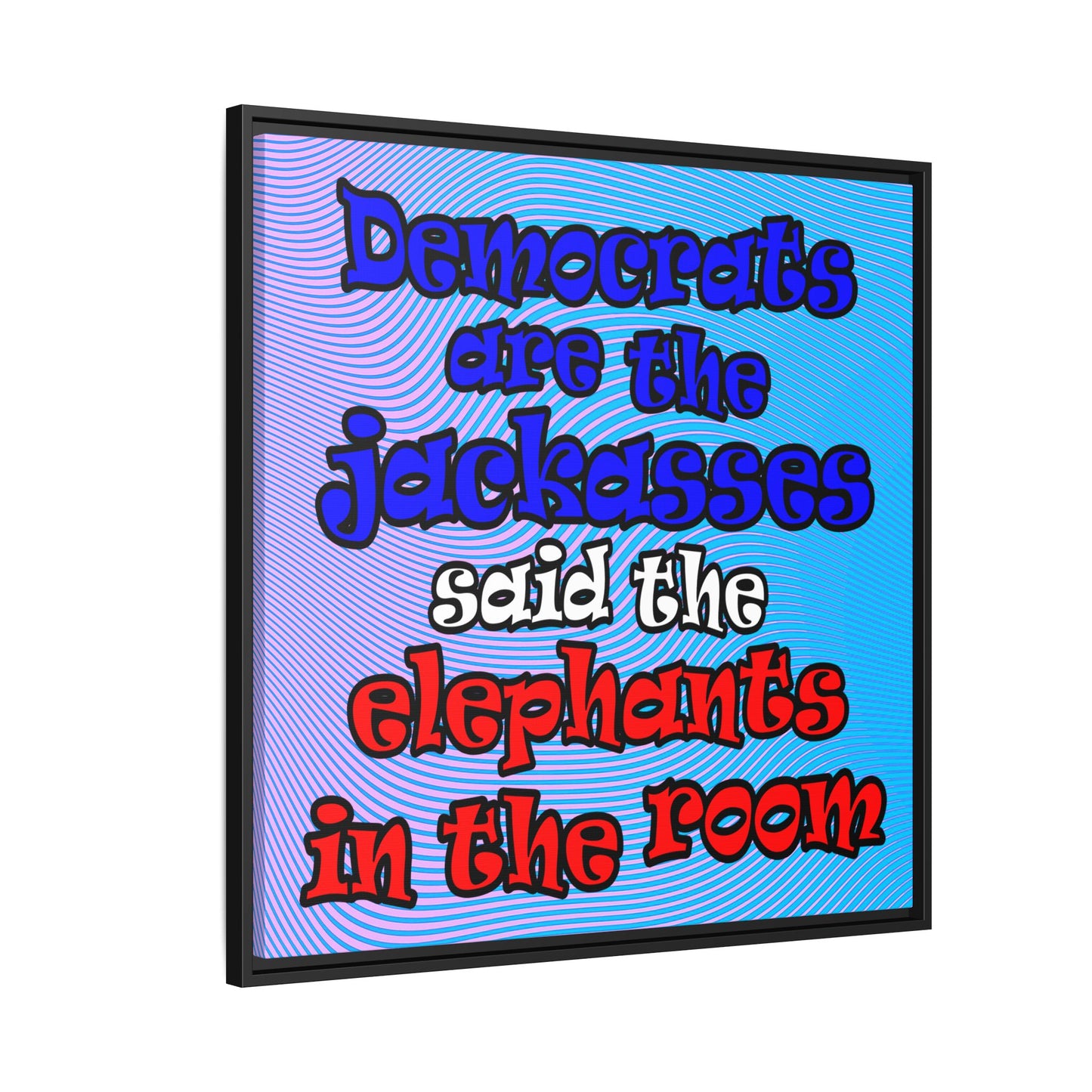 donkeys and elephants - framed canvas art (light blue-purple wave)