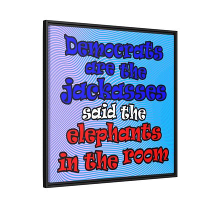 donkeys and elephants - framed canvas art (light blue-purple wave)