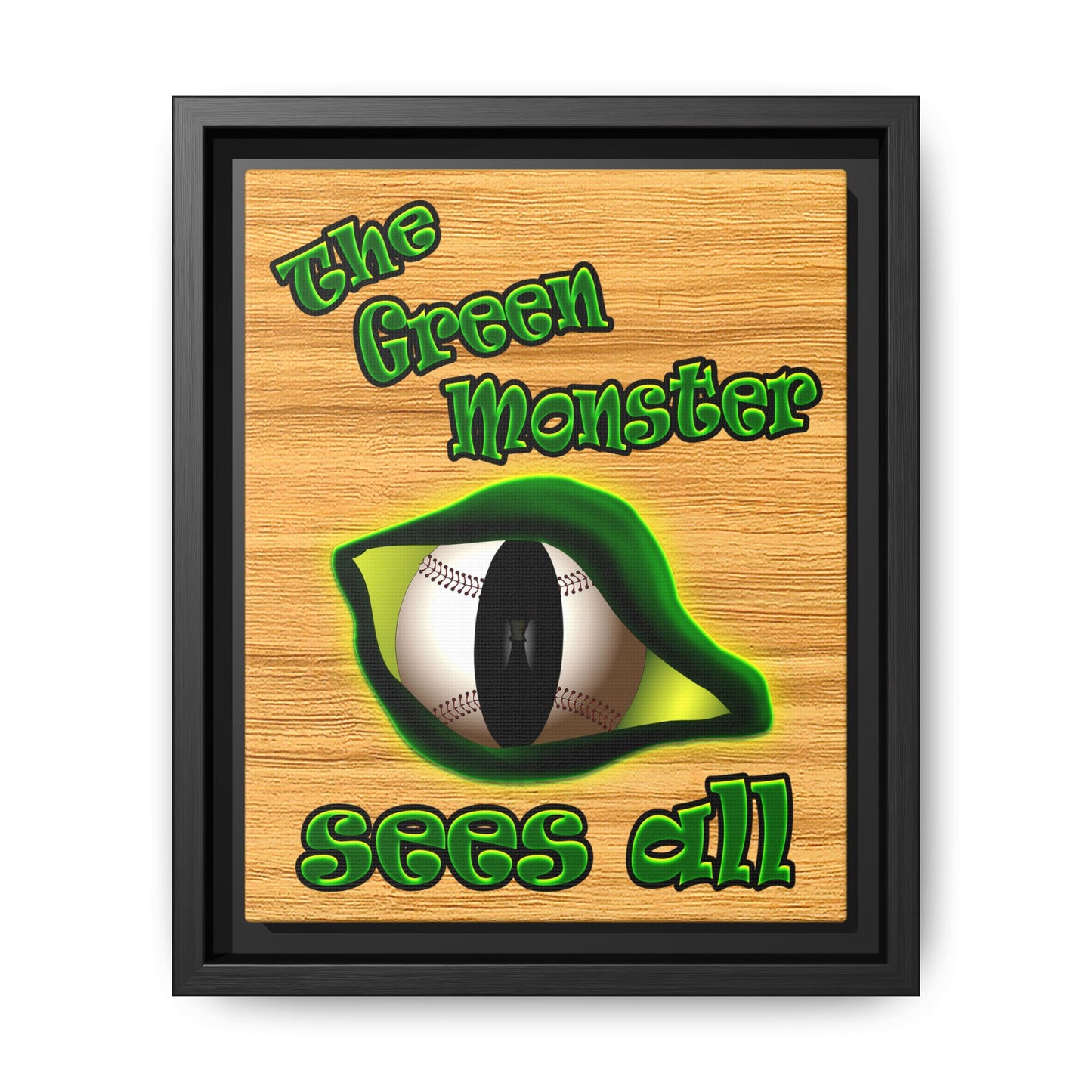 green monster - framed canvas art (butterscotch wood finish)