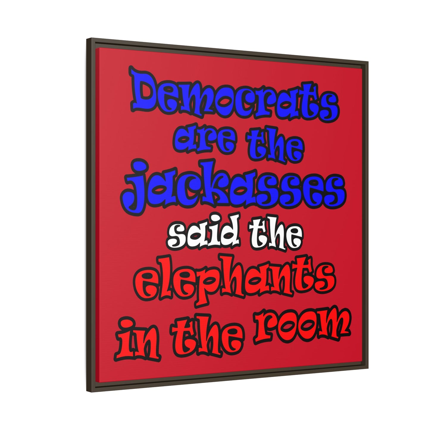 donkeys and elephants - framed canvas art (dark red)