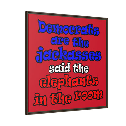 donkeys and elephants - framed canvas art (dark red)
