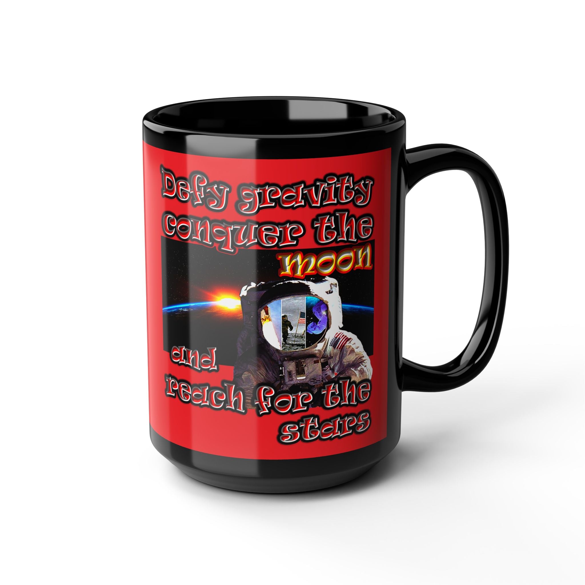 defy conquer reach - Black Mug (red)