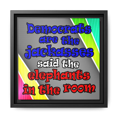 donkeys and elephants - framed canvas art (rainbow split)