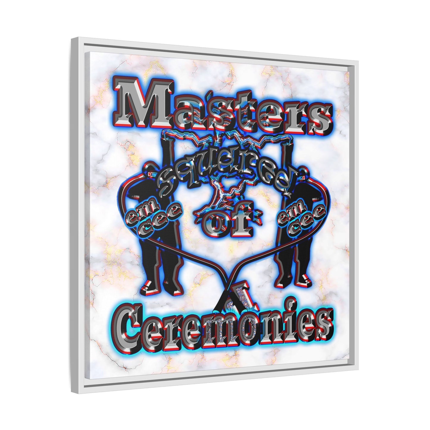 em cee squared - framed canvas art (white marble)