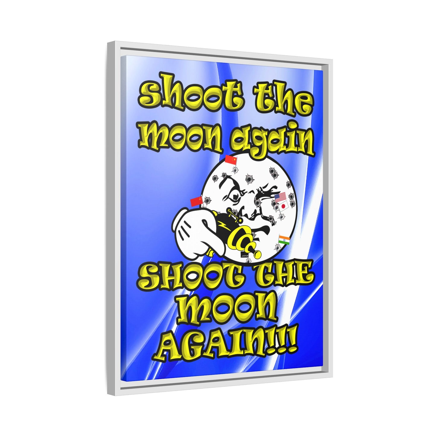 shoot the moon again - framed canvas art (blue-white wave)