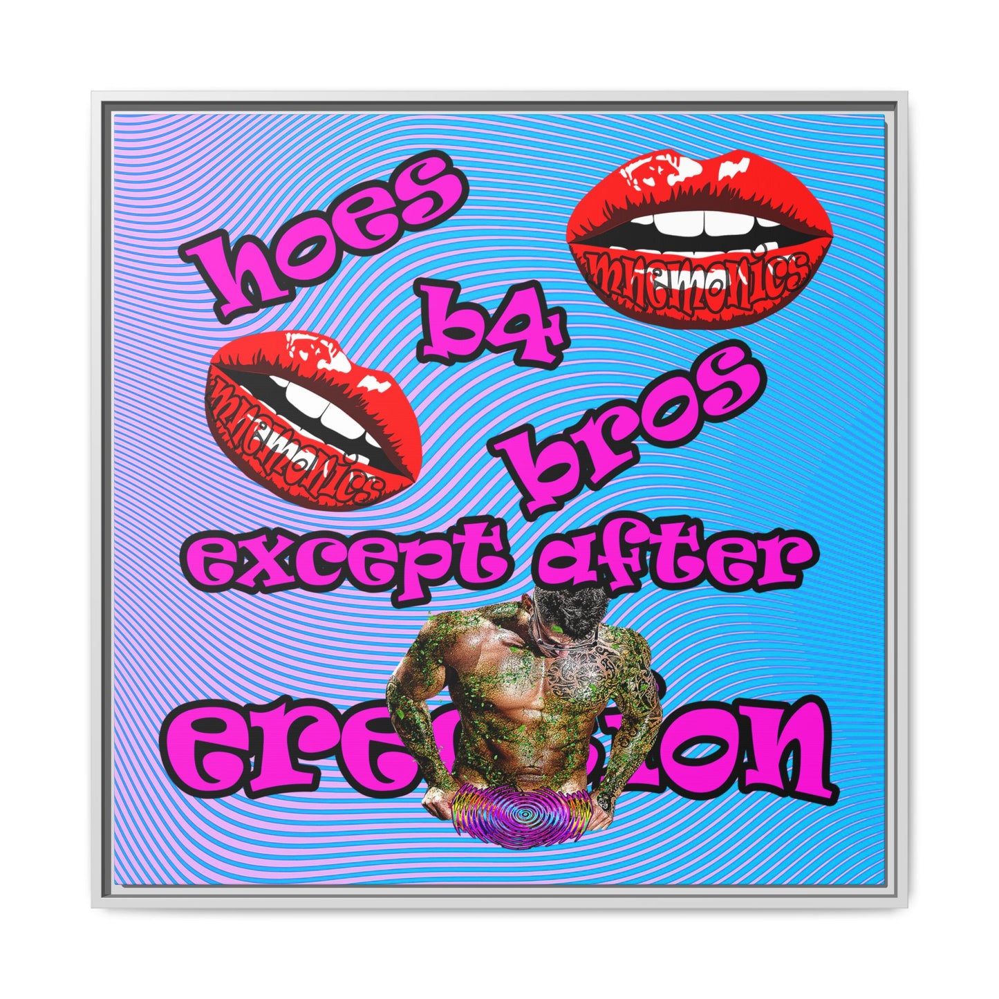 hoes b4 bros - framed canvas art (light blue-purple wave)
