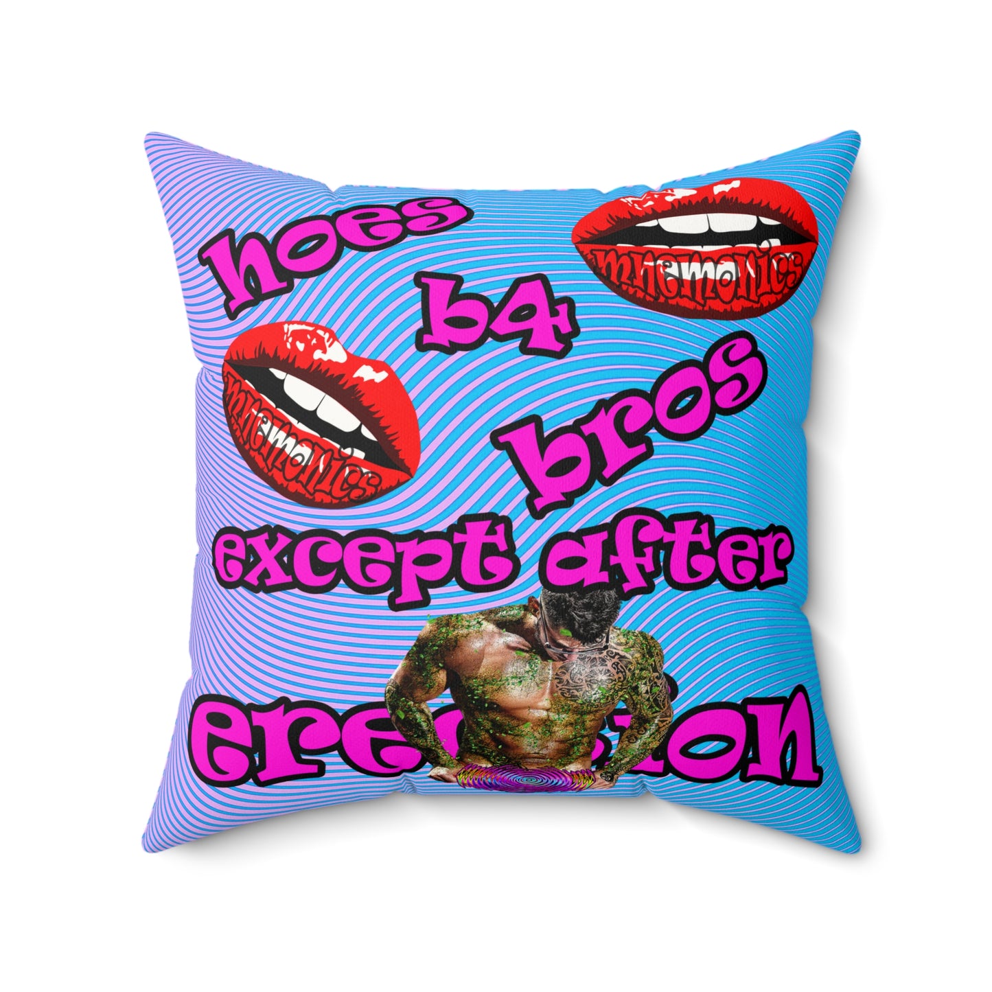 hoes b4 bros - Faux Suede Square Pillow - (light blue-purple wave)