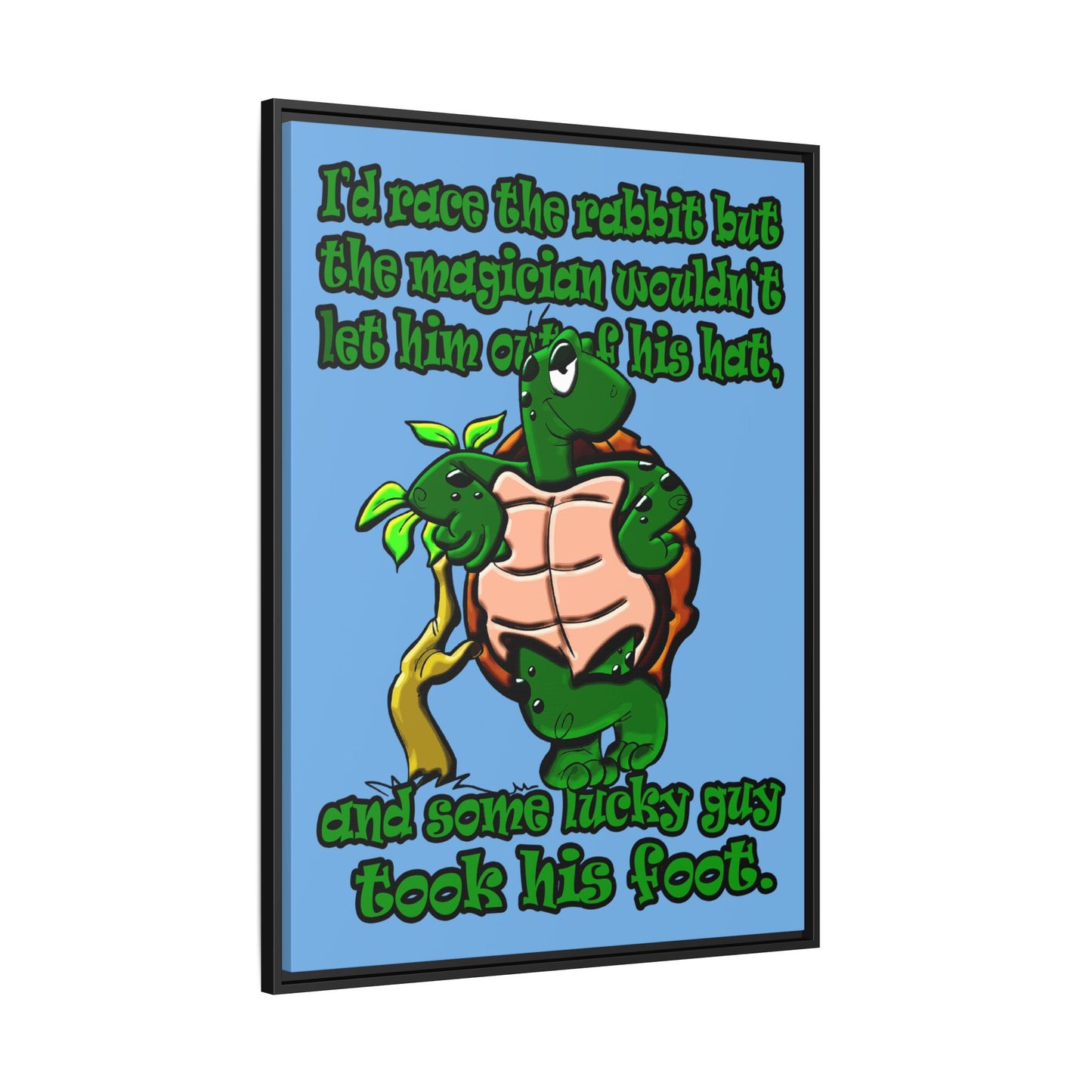 turtle race - framed canvas art (light blue)
