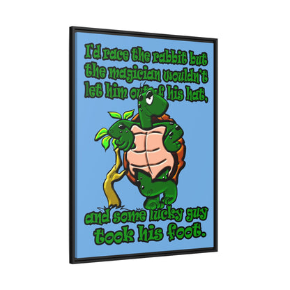 turtle race - framed canvas art (light blue)