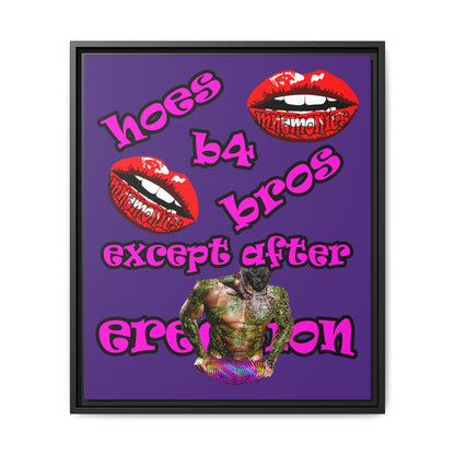 hoes b4 bros - framed canvas art (purple)