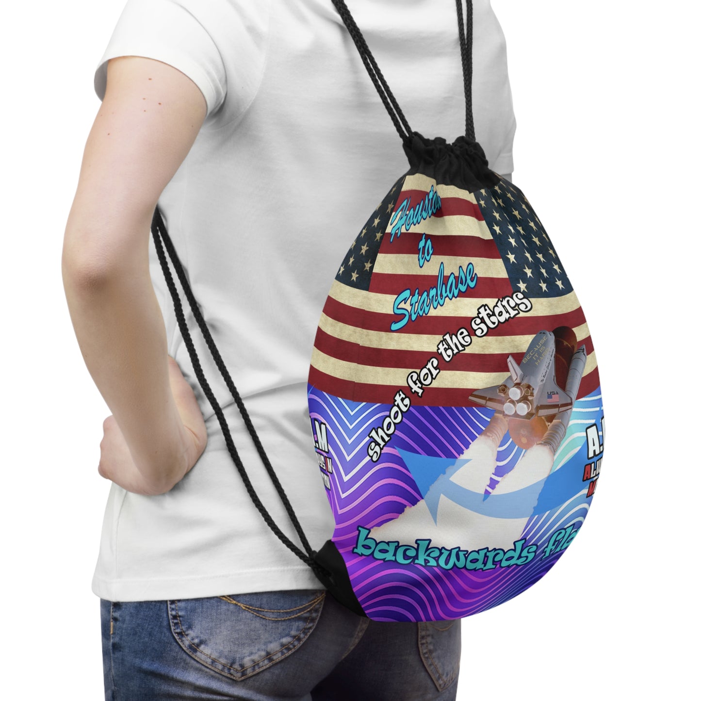 shoot for the stars - Drawstring Bag (purple wave)
