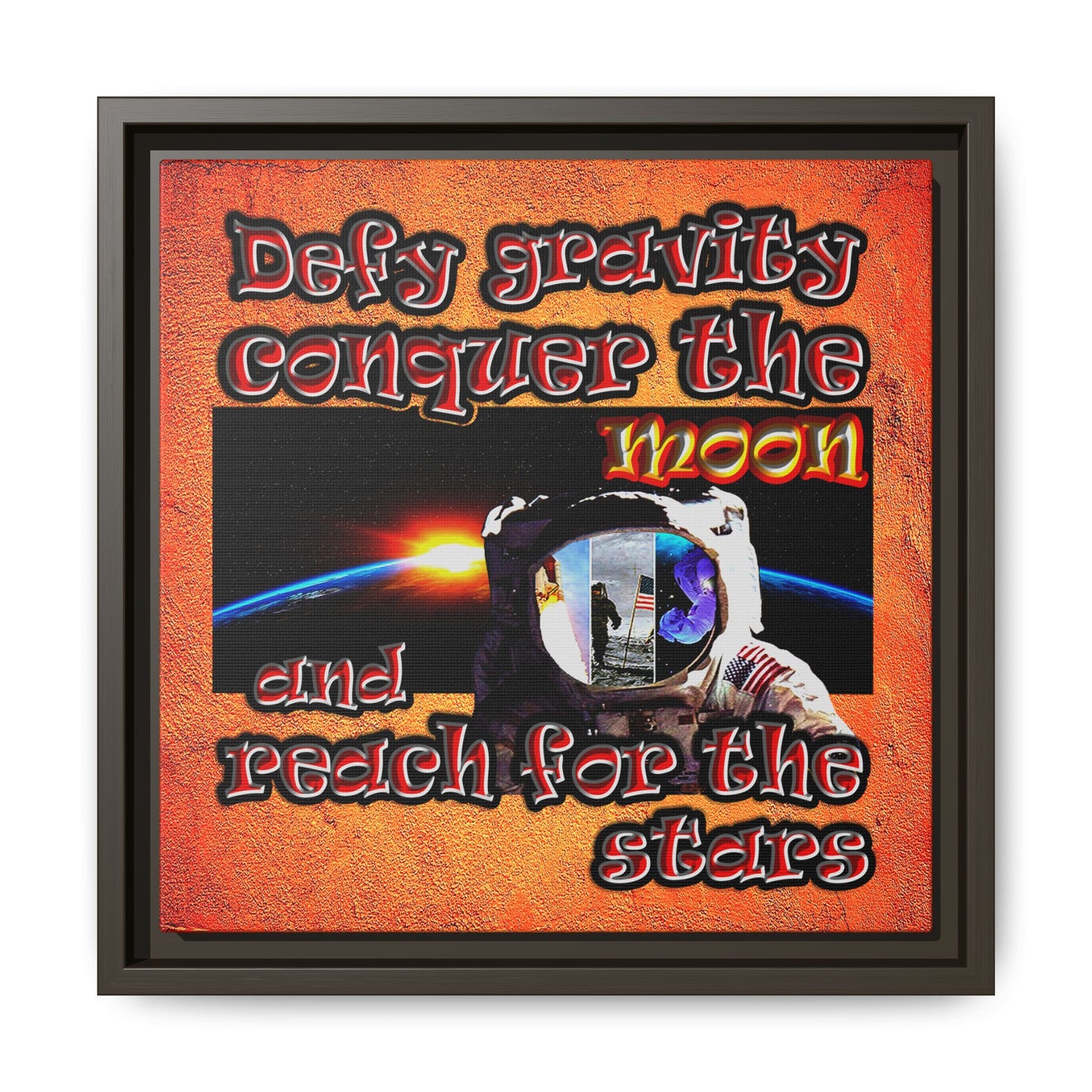 defy conquer reach - framed canvas art (burnt orange)