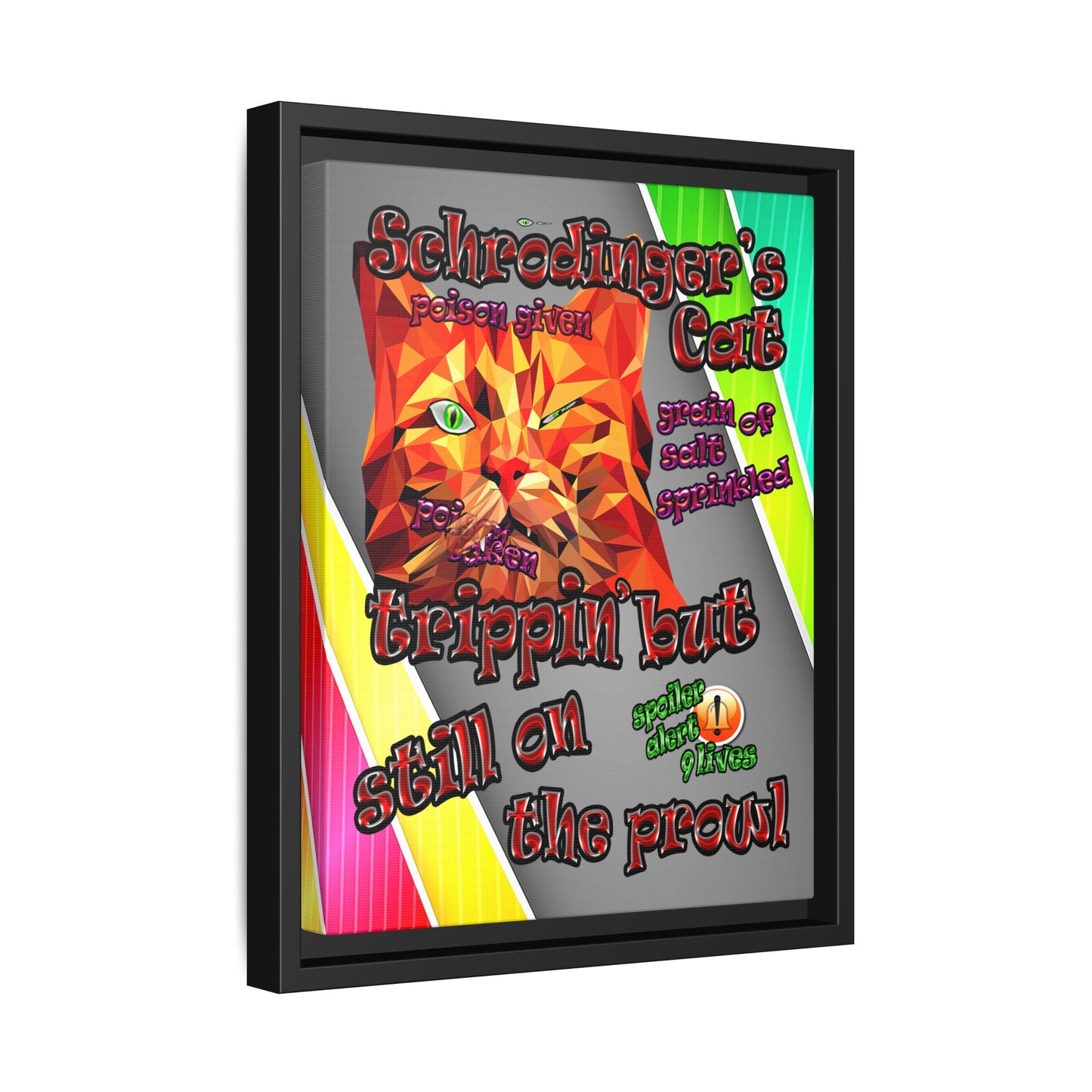 schrodinger's cat - framed canvas art (rainbow split)