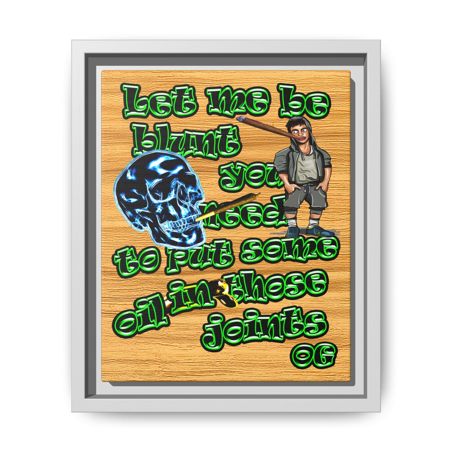 og - framed canvas art (butterscotch wood finish)