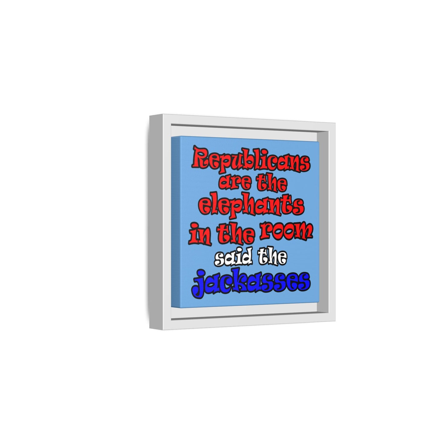 donkeys and elephants - framed canvas art (light blue)