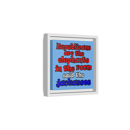 donkeys and elephants - framed canvas art (light blue)