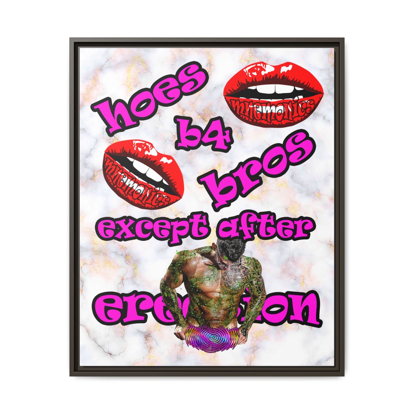 hoes b4 bros - framed canvas art (white marble)