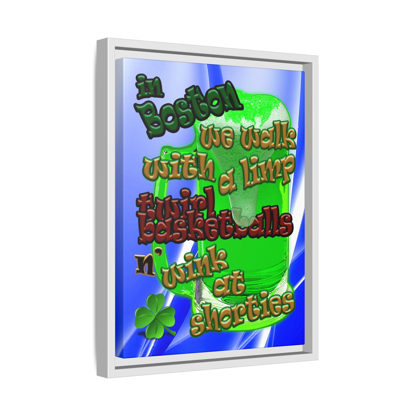 celtics logo - framed canvas art (blue-white wave)