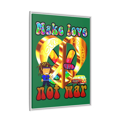 love peace - framed canvas art (dark green)