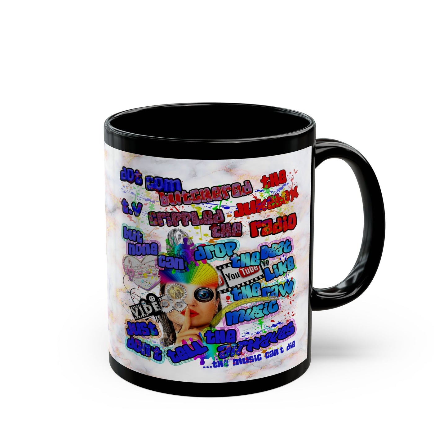 drop the beat - Black Mug (white marble)