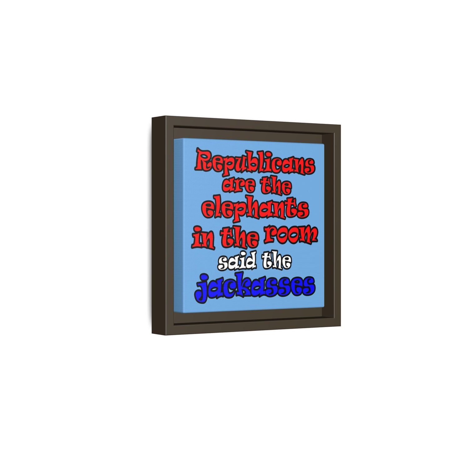 donkeys and elephants - framed canvas art (light blue)