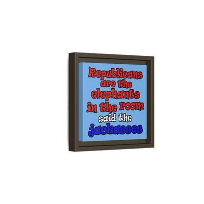 donkeys and elephants - framed canvas art (light blue)