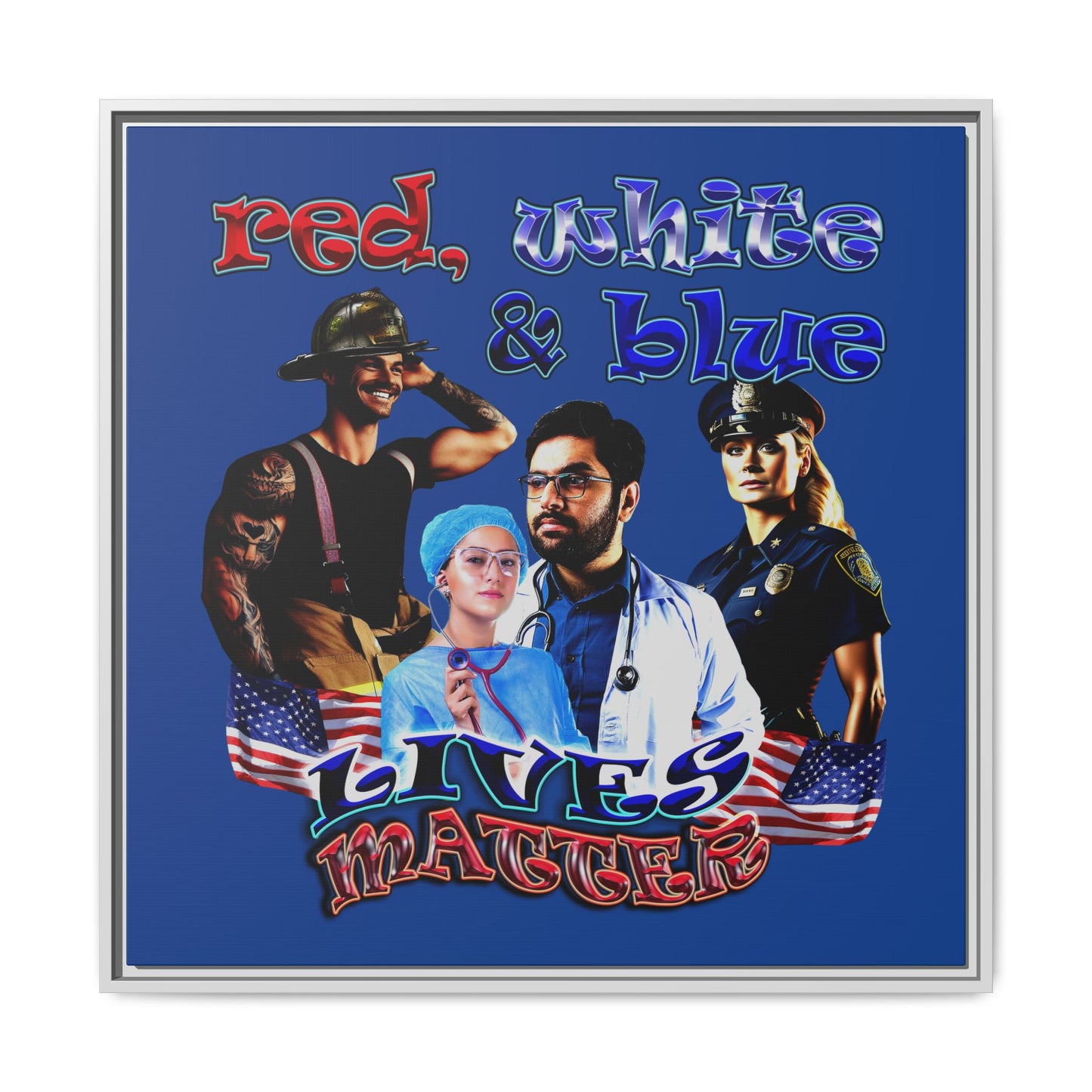 rw&b lives matter - framed canvas art (dark blue)