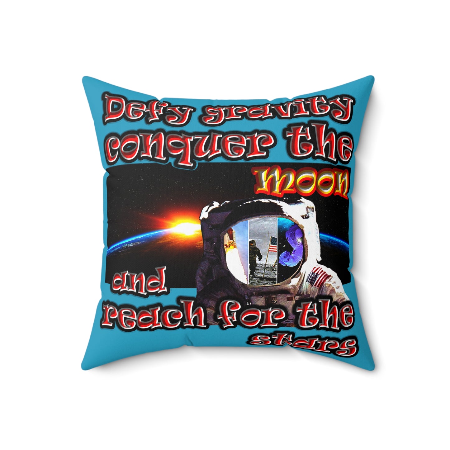 defy conquer reach - Spun Polyester Square Pillow - (turquoise)