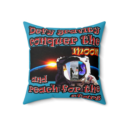 defy conquer reach - Spun Polyester Square Pillow - (turquoise)