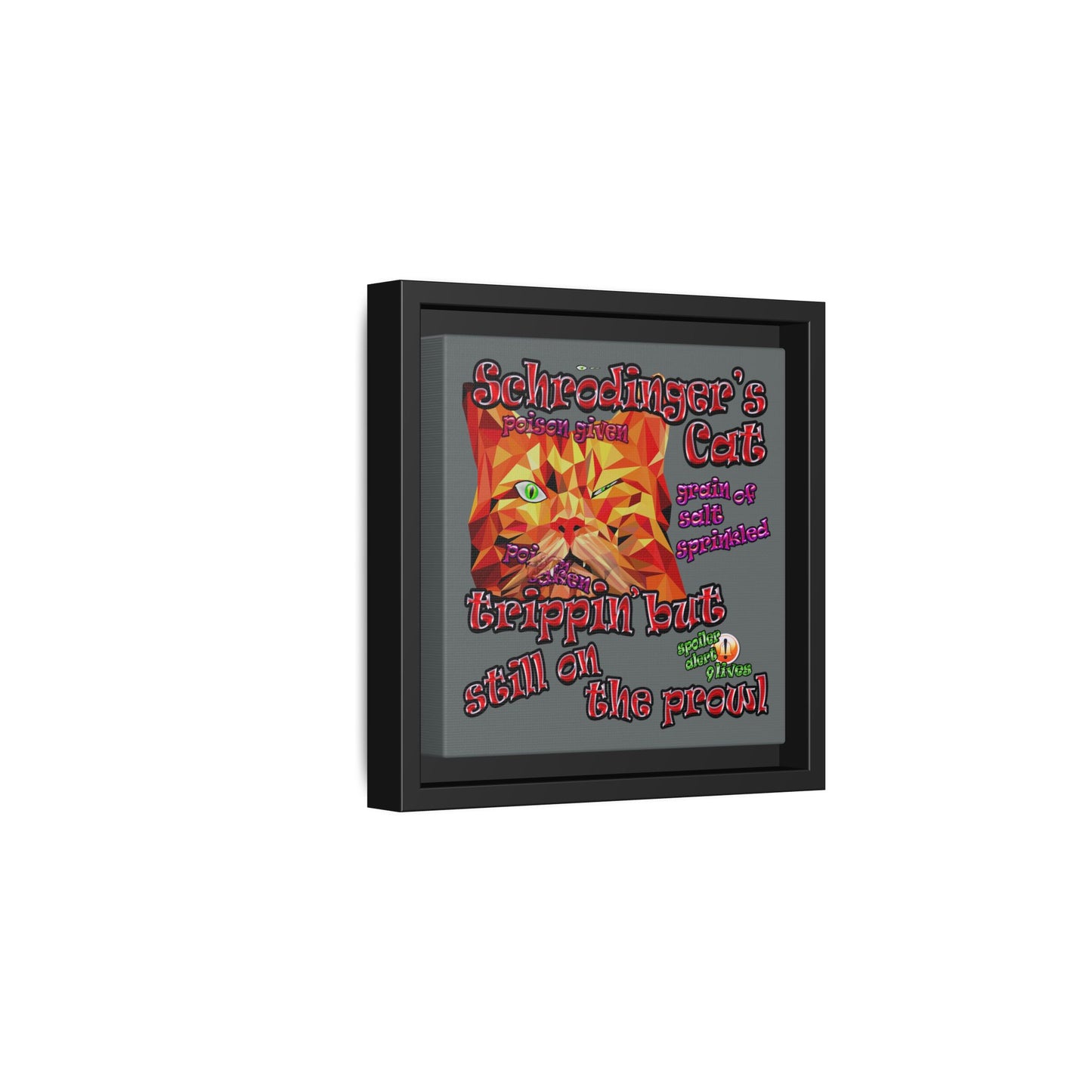schrodinger's cat - framed canvas art (dark grey)