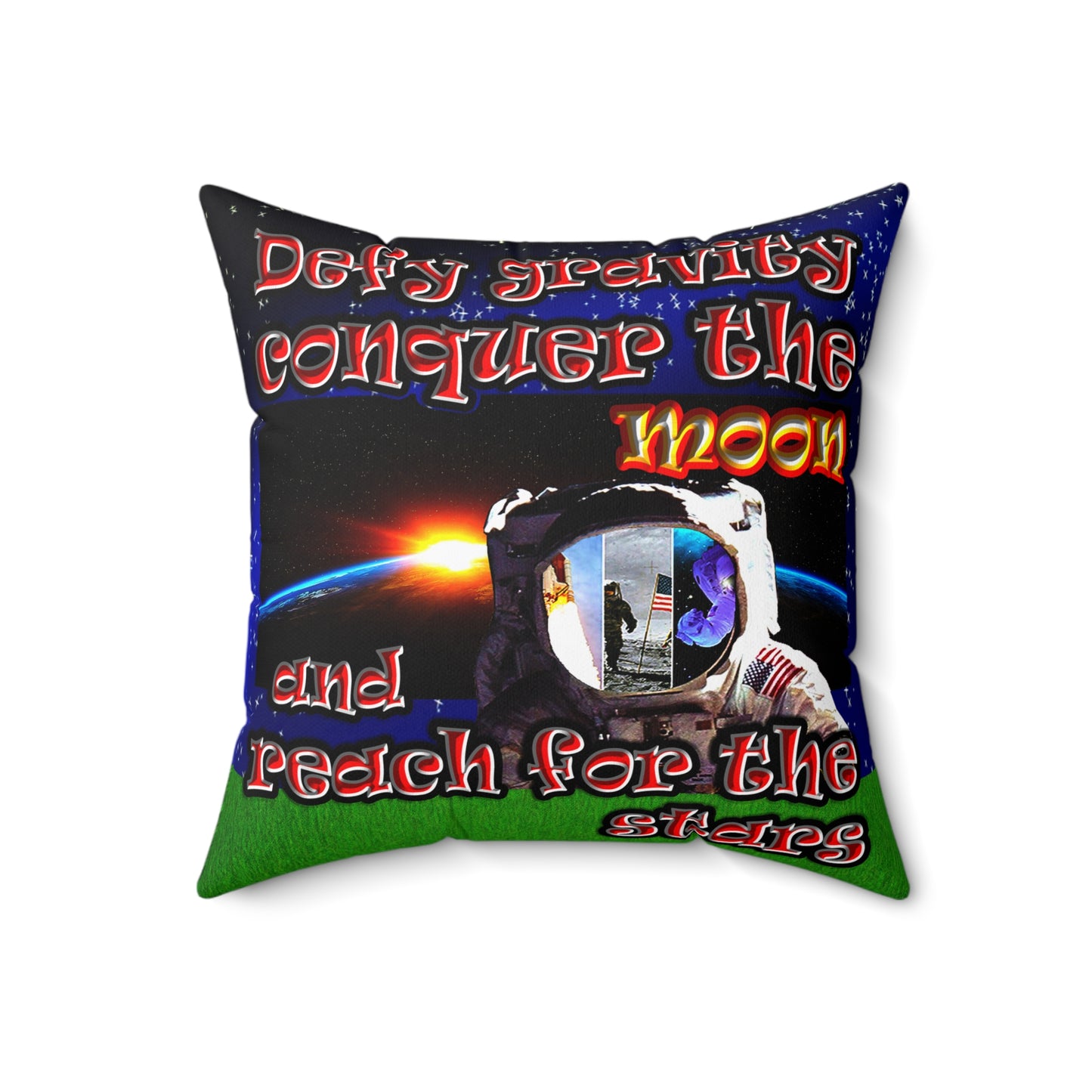 defy conquer reach - Spun Polyester Square Pillow - ('snoops' background)