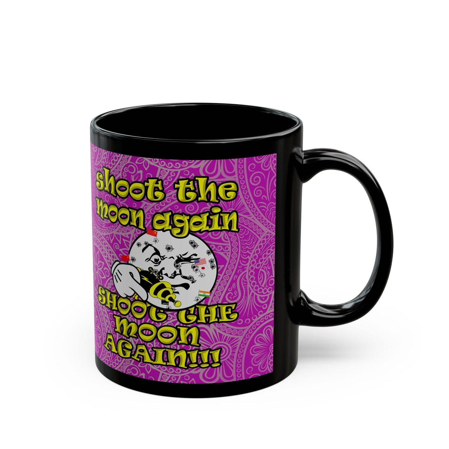 shoot the moon again - Black Mug (pink swirl)